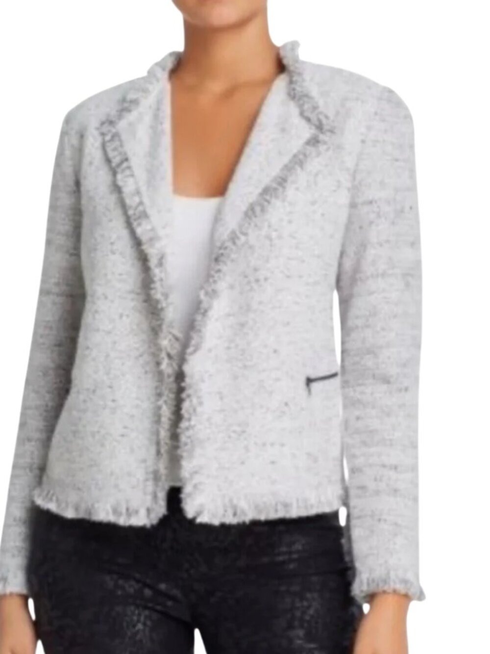 Nic + Zoe Mila Gray Frayed Tweed Pockets Jacket Blazer Size M